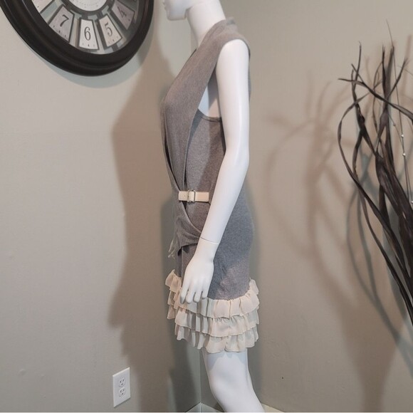NWOT Twelve by Twelve Gray & Cream Sexy Couture Ruffled Mini  Dress Size Large - Picture 5 of 13